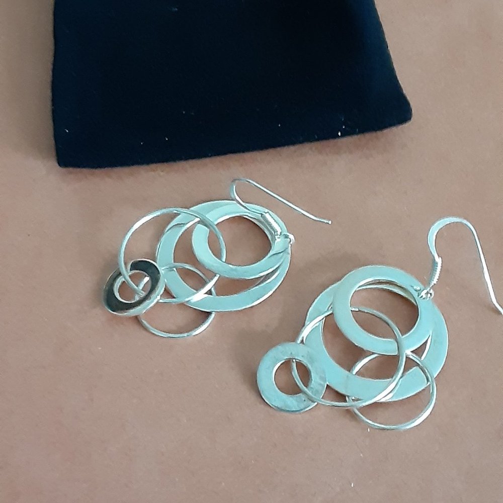 Sterling Modern Circle Link Dangle Earrings - image 1